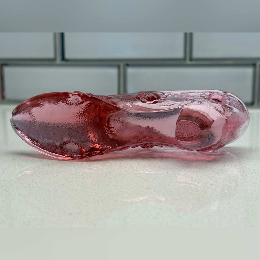 Vintage Fenton Pink Glass Slipper Cabbage Rose Shoe Boot MCM Mid-Century Modern - Picture 11 of 15